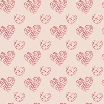 Seamless pattern of red hearts on a pink and cream backdrop. Pastel Stock Illustration