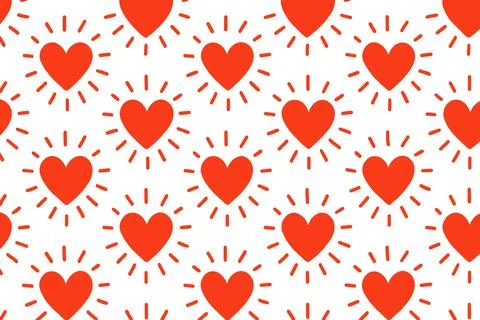 Seamless Pattern Red Hearts with Rays White Background イラスト素材