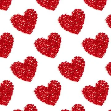 Seamless pattern with red hearts on a white background. Shiny hearts  Stock Photos