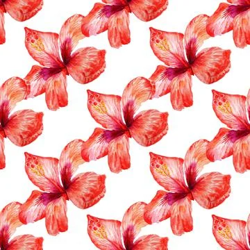 Seamless pattern with red hibiscus Stock Illustration