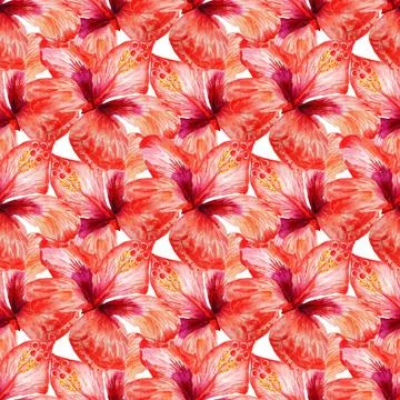 Seamless pattern with red hibiscus Stock Illustration