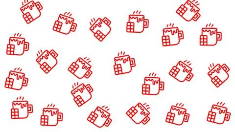 Seamless pattern of red hot chocolate mug icons with steam and chocolate ba.. Stock Illustration