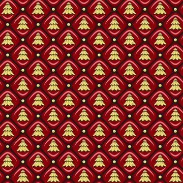Seamless pattern with red leather upholstery and a gold Christmas tree. Stock Illustration
