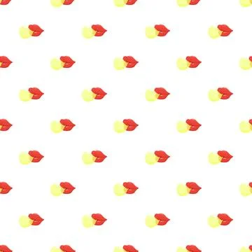 Seamless pattern with red lips blowing yellow bubble gum Ilustración de archivo