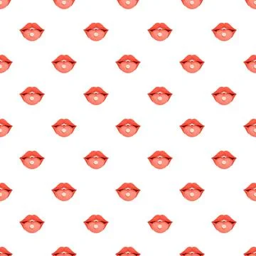 Seamless pattern with red lips holding a pill Stock Illustration