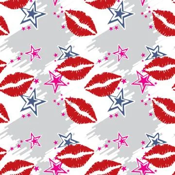 Seamless pattern  red lips with stars Stock Illustration
