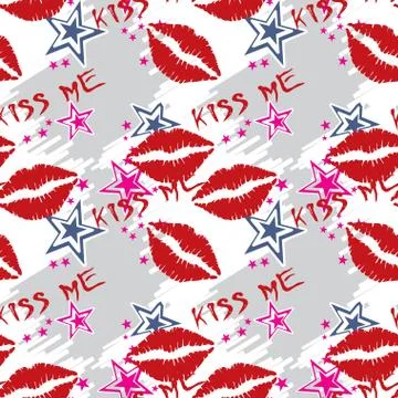 Seamless pattern  red lips with stars. Illustrazione stock