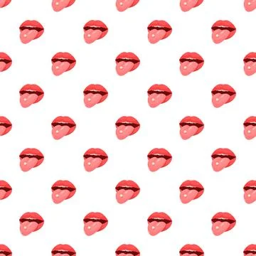 Seamless pattern of red lips with tongue piercing Stock Illustration