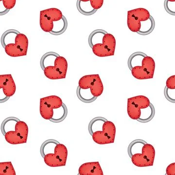 Seamless pattern of red locks with hearts Stock Illustration