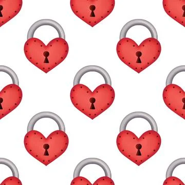 Seamless pattern of red locks with hearts Stock Illustration
