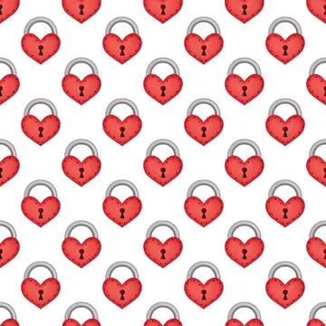 Seamless pattern of red locks with hearts Stock Illustration