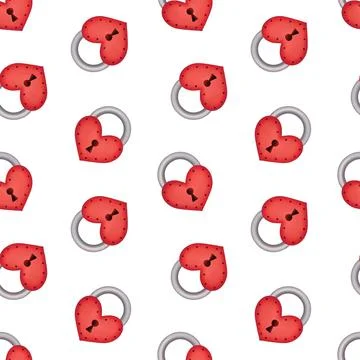 Seamless pattern of red locks with hearts Illustrazione stock