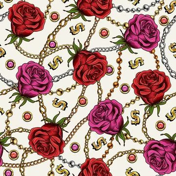 Seamless pattern with red, magenta vintage roses 스톡 일러스트
