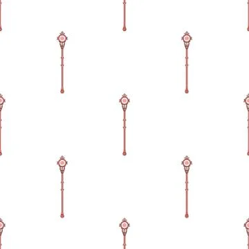 Seamless pattern with red magic staff icon on white background. Vector. Stock Illustration