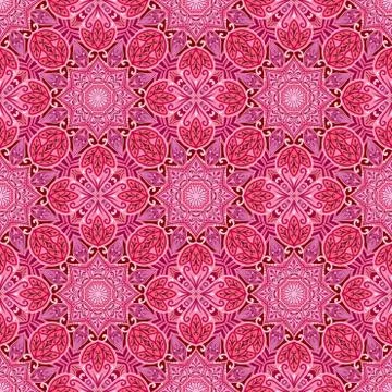 Seamless pattern with red mandala. Geometric circle element. Indian, islamic, 스톡 일러스트