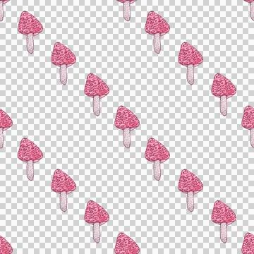Seamless pattern of red mushrooms isolated on white, hand drawn with pen Stock Illustration