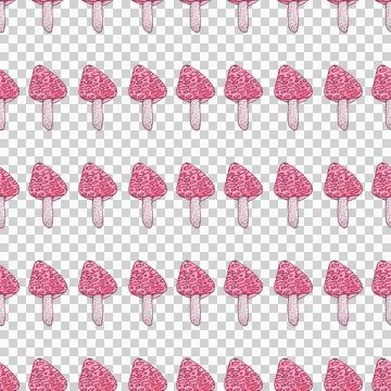 Seamless pattern of red mushrooms isolated on white, hand drawn with pen 스톡 일러스트