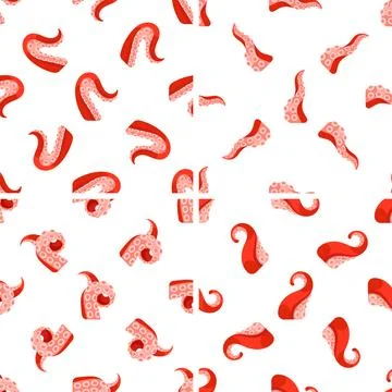 Seamless pattern with red octopus tentacles showing suction cups on white Stock Illustration