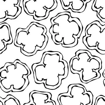 Seamless Pattern of Red, Orange, Green and Yellow Paprika Slices, Bell Pepper or Stock Illustration