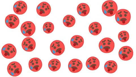 Seamless pattern of red overheated face emojis with sweat and tongue out on.. Stock Illustration