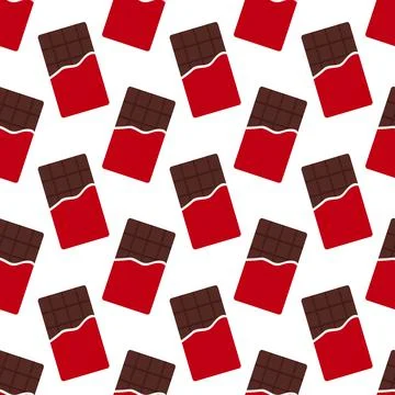 Seamless pattern with red packaging chocolate bars. Cartoon style. Stock Illustration