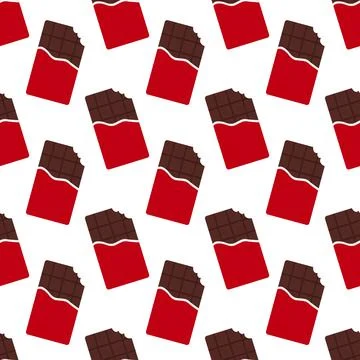 Seamless pattern with red packaging chocolate bars. Bitten chocolate bar 스톡 일러스트