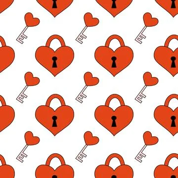 Seamless pattern with red padlock heart and key. Valentine day background. Stock Illustration