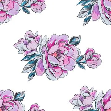 Seamless pattern red peonies on a white background. Stock Illustration