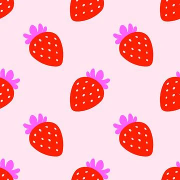 Seamless pattern with red pink strawberries. Girly background. Repeating print Stock Illustration