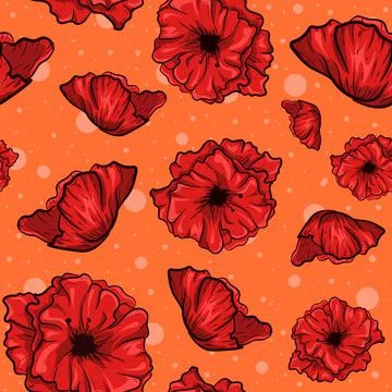Seamless pattern with red plants in bloom, spring season concept Stock Illustration