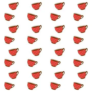 Seamless pattern with red polka dot cups. Vector background and texture with  イラスト素材