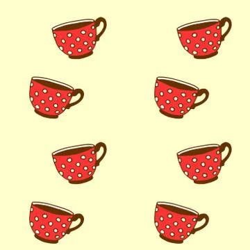 Seamless pattern with red polka dot cups. Vector background and texture with  Stock Illustration