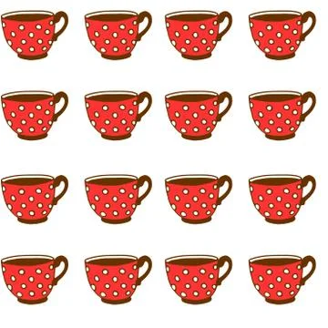 Seamless pattern with red polka dot cups. Vector background and texture with  Illustrazione stock