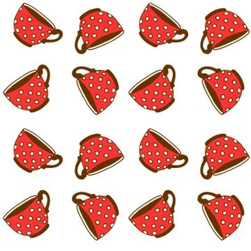 Seamless pattern with red polka dot cups. Vector background and texture with  Stock Illustration