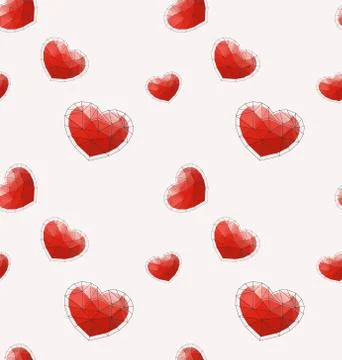 Seamless pattern with red polygonal heart on white background. Stock Illustration