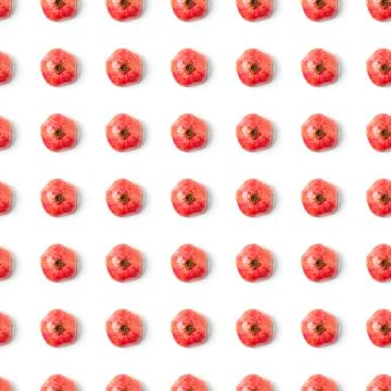Seamless pattern with red pomegranate fruit on white background. Minimal flat Stock Photos