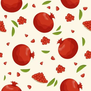 Seamless pattern with red pomegranates and pomegranate pieces. Happy Rosh Has Stock Illustration