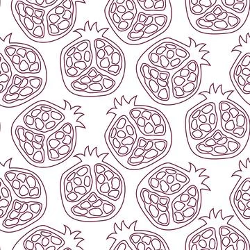 Seamless pattern with red pomegranates outline style Stock Illustration