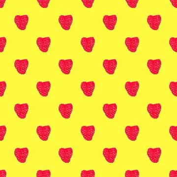Seamless pattern with red raspberries isolated on a yellow background Stock Photos