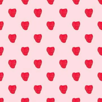 Seamless pattern with red raspberries isolated on a pink background Stock Photos