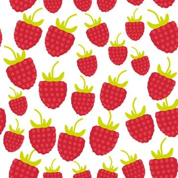 Seamless pattern Red ripe raspberries Fresh juicy berries isolated on white b Stock Illustration