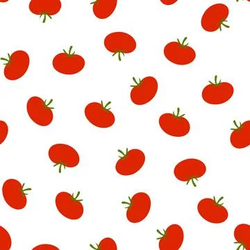 Seamless pattern with red ripe tomatoes in cartoon hand drawn flat style on Stock Illustration