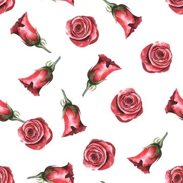 Seamless pattern red rose flowers vintage abstract white background Stock Illustration