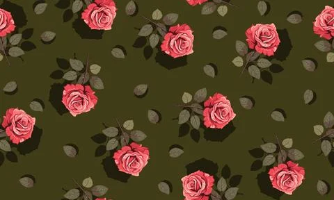 Seamless pattern red rose flowers with shadow. nature background. Stock Illustration