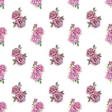 Seamless pattern of a red rose on a white background. Stock Illustration