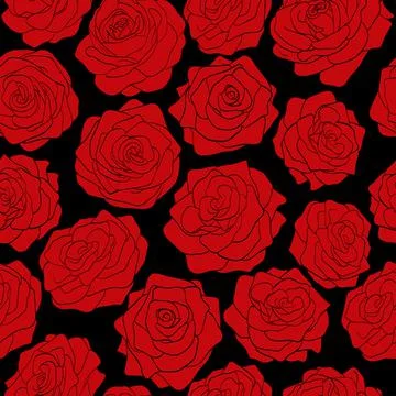 Seamless pattern of red roses on a black background Stock Illustration