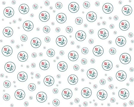 Seamless pattern of red roses in circles on a white background Stock Illustration