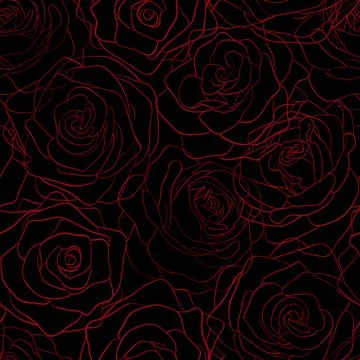 Seamless pattern of red roses on the contours of a black background Stock Illustration