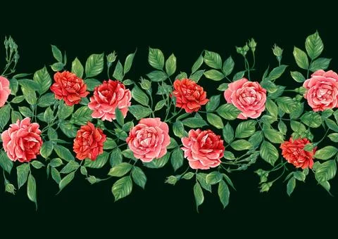 Seamless pattern with red roses flowers Stock Illustration