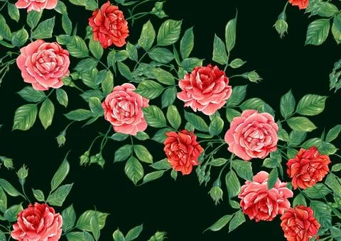 Seamless pattern with red roses flowers Stock Illustration